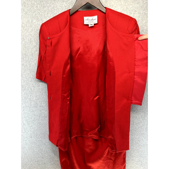 Vintage Ann Stuard Womens Suit 2-Piece Skirt Blouse Set Red Size 6 at La Costa - Picture 9 of 15